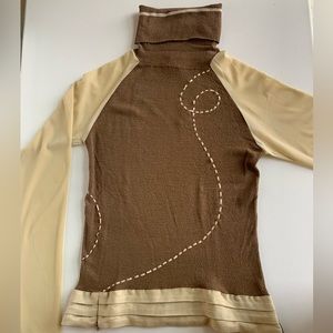 Buffalo Knit Turtleneck With Faux Suede and Details and Sheer Sleeves Size Large